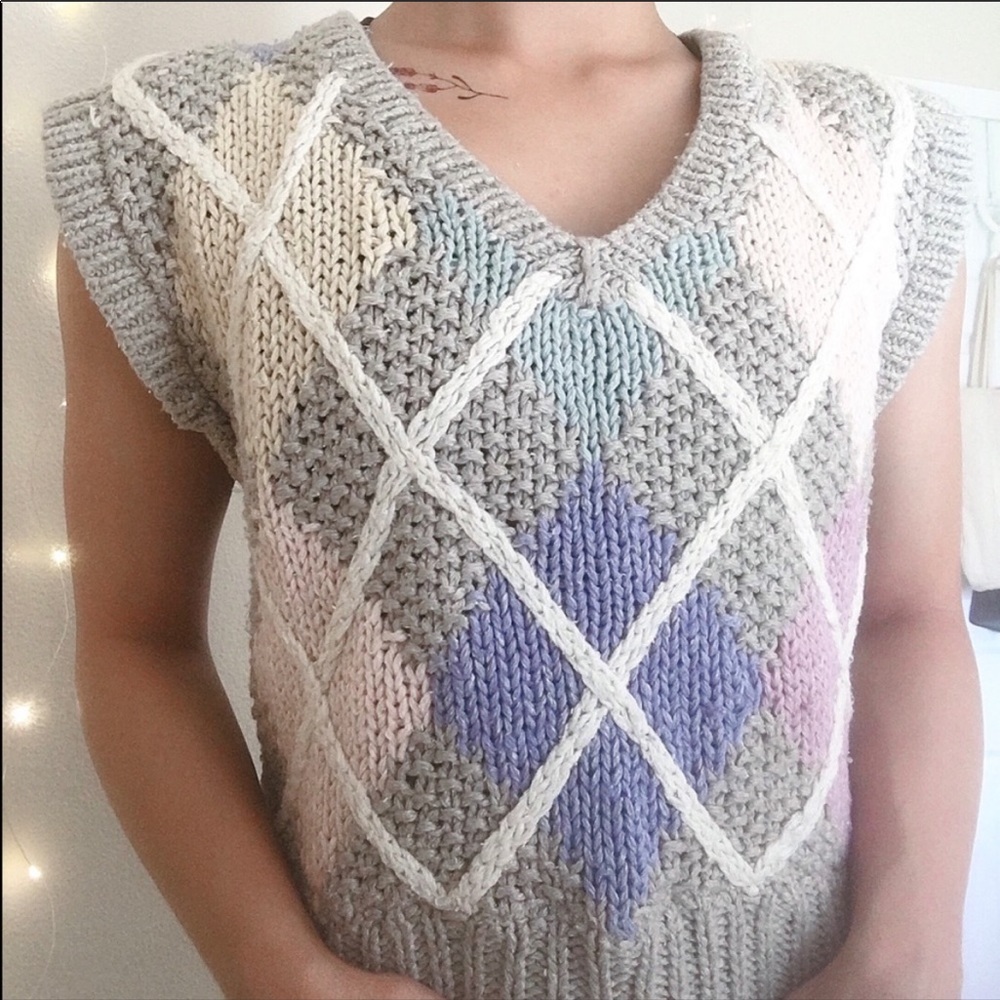 Knit Pastel Argyle Sweater Vest